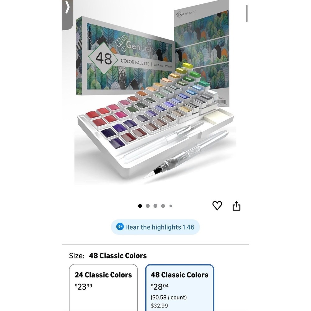 GenCrafts Premium Watercolor Palette of 48 Colors & Paper Pad NEW